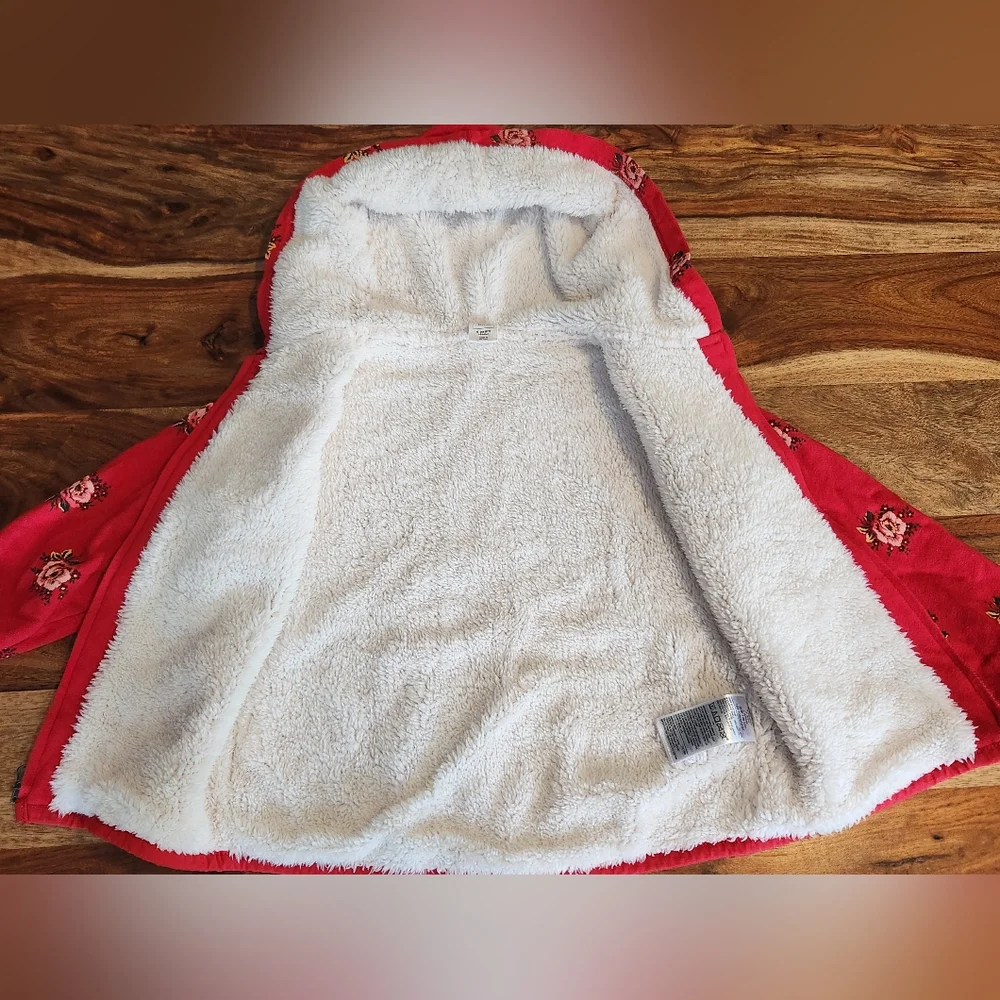 GAP Kids Red Floral Fleece Lined Zip-Up Hoodie